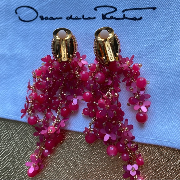 🦚 New Oscar de la Renta Beaded Cascade Drop clip-one earrings - Picture 6 of 14